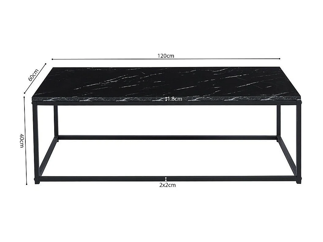 Table basse EWING – Effet marbre noir et métal – Design rectangulaire