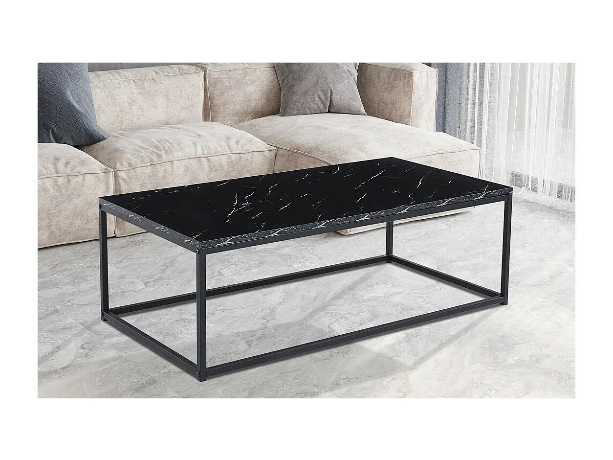 Table basse EWING – Effet marbre noir et métal – Design rectangulaire