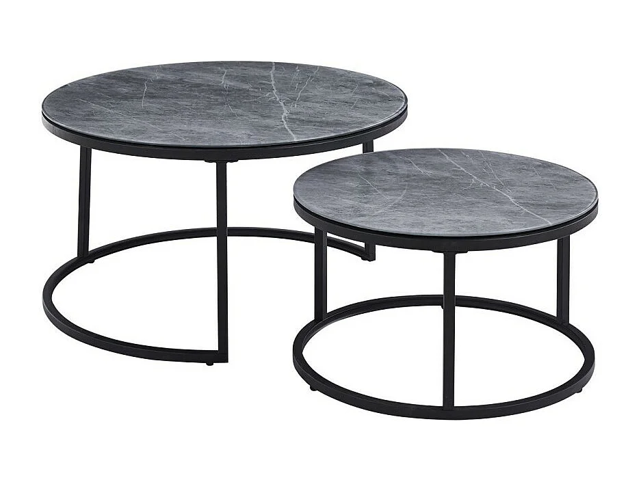 Mesa de centro coleção MANHATTAN com efeito de pedra cinza marmorizada, ideal para uma sala de estar elegante.