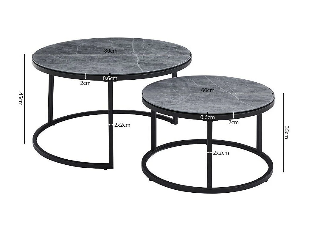 Mesa de centro coleção MANHATTAN com efeito de pedra cinza marmorizada, ideal para uma sala de estar elegante.