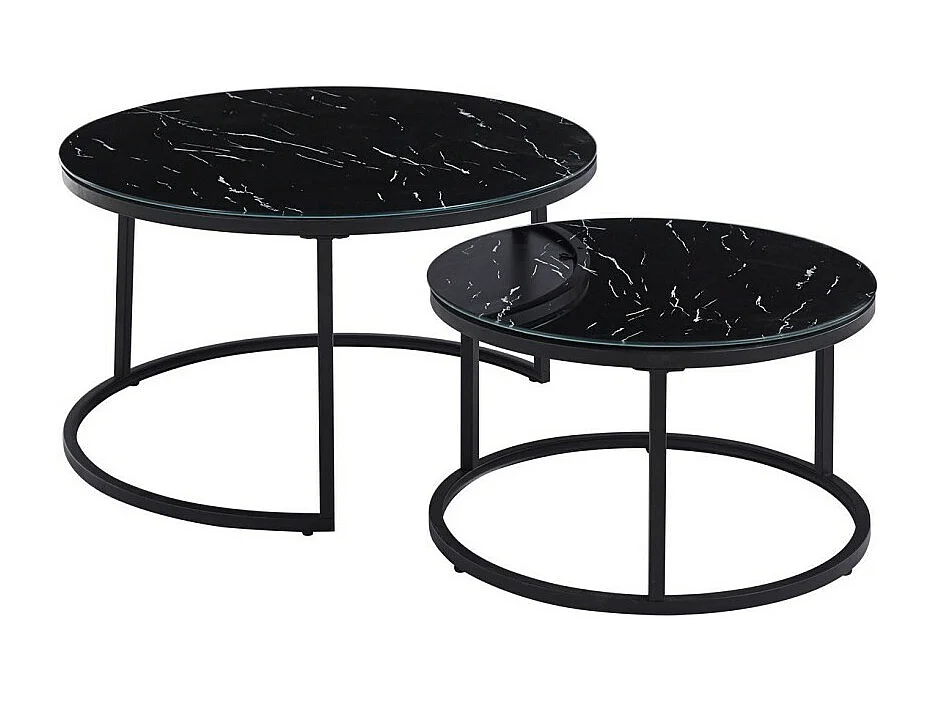 Niedriger Tisch aus der MANHATTAN-Kollektion mit schwarzer Marmoroptik, ideal für ein schickes Wohnzimmer.
