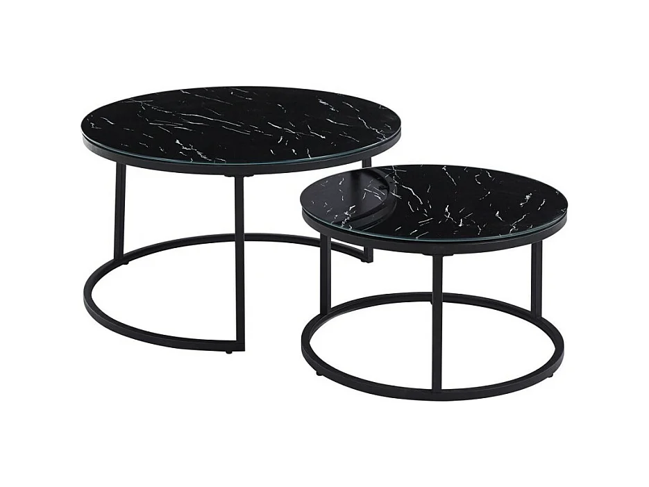 Table basse gigogne MANHATTAN – Effet marbre noir et métal – Design chic