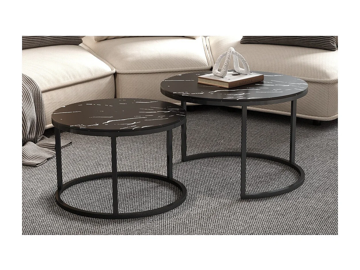 Mesa de centro coleção MANHATTAN efeito mármore preto, Ideal para uma sala de estar chique
