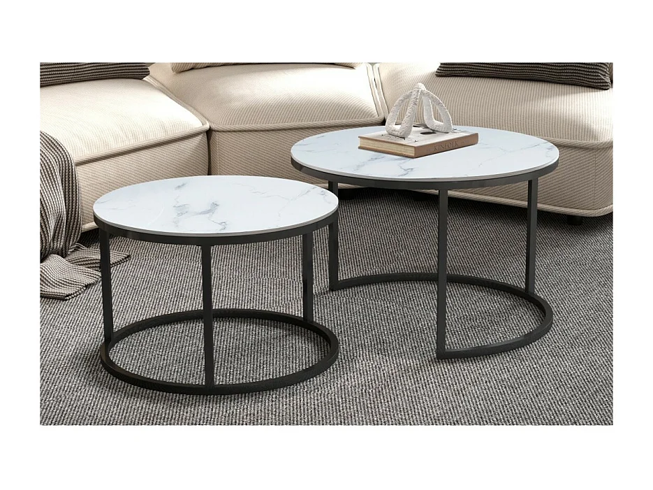Tavolino collezione MANHATTAN effetto marmo bianco, ideale per un soggiorno elegante.