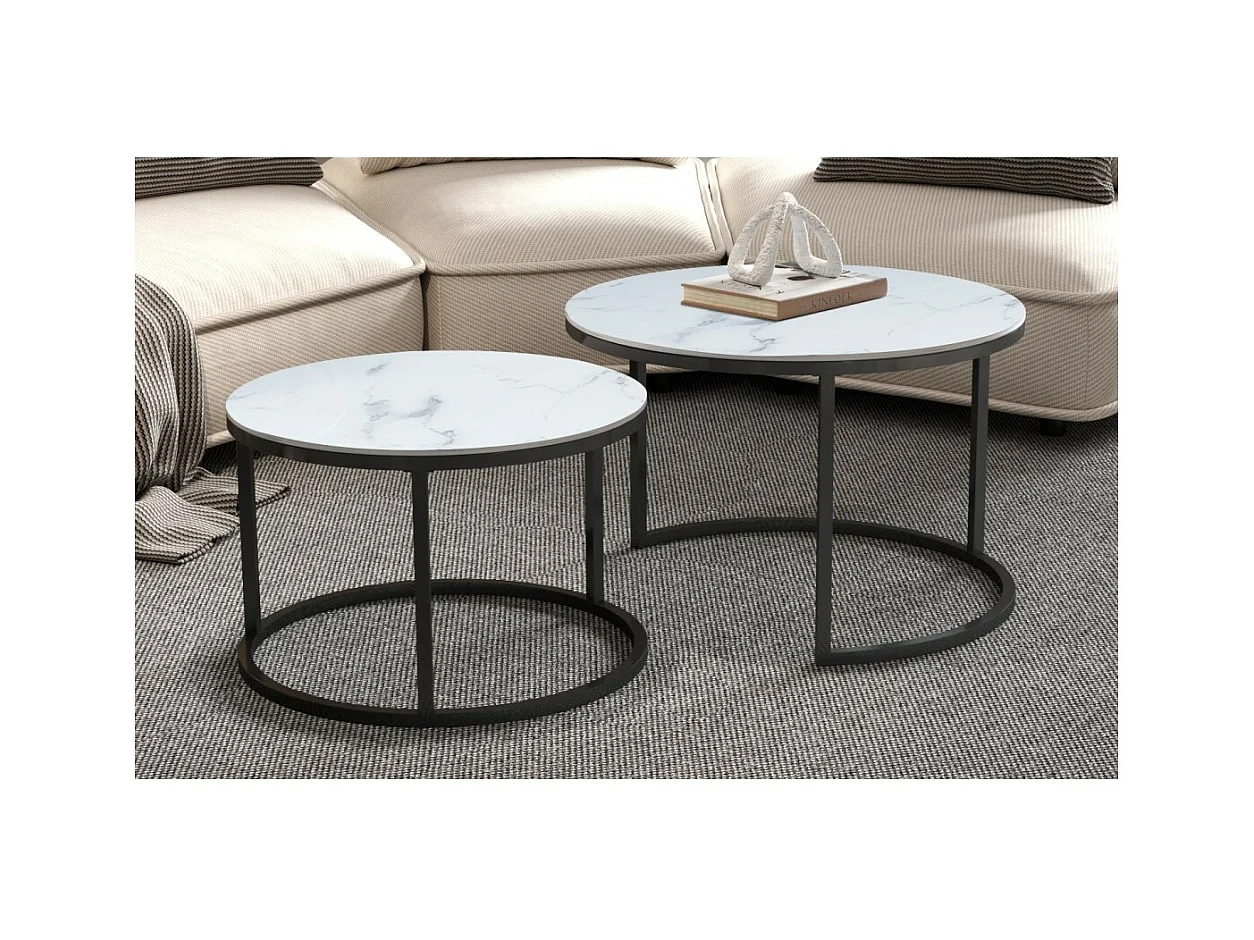 Mesa de centro coleção MANHATTAN com efeito de mármore branco, ideal para uma sala de estar elegante