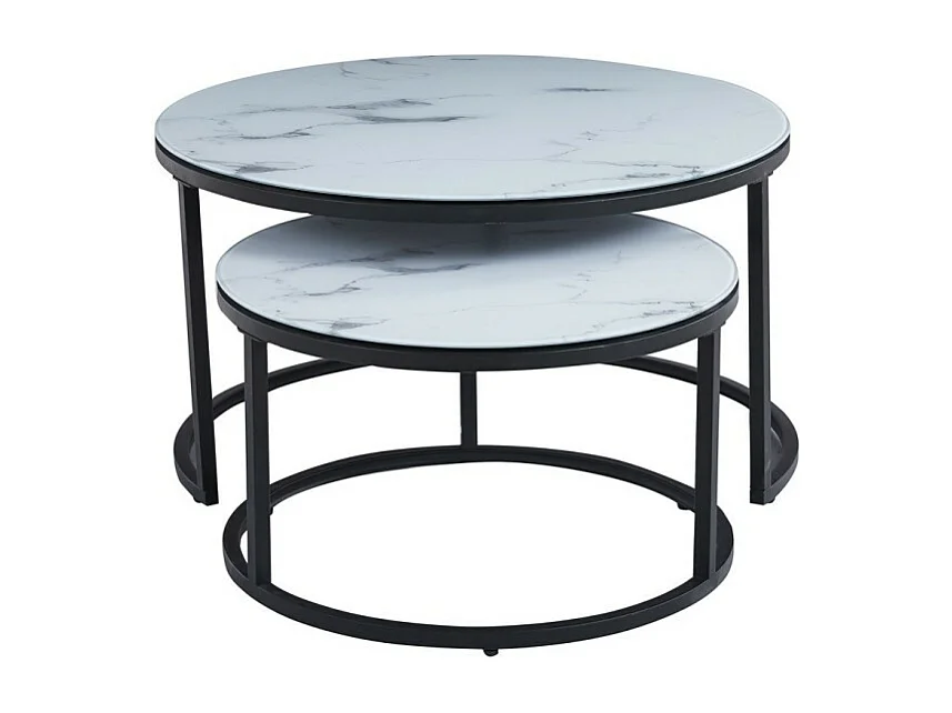 Table basse gigogne MANHATTAN – Effet marbre blanc et métal – Chic et moderne