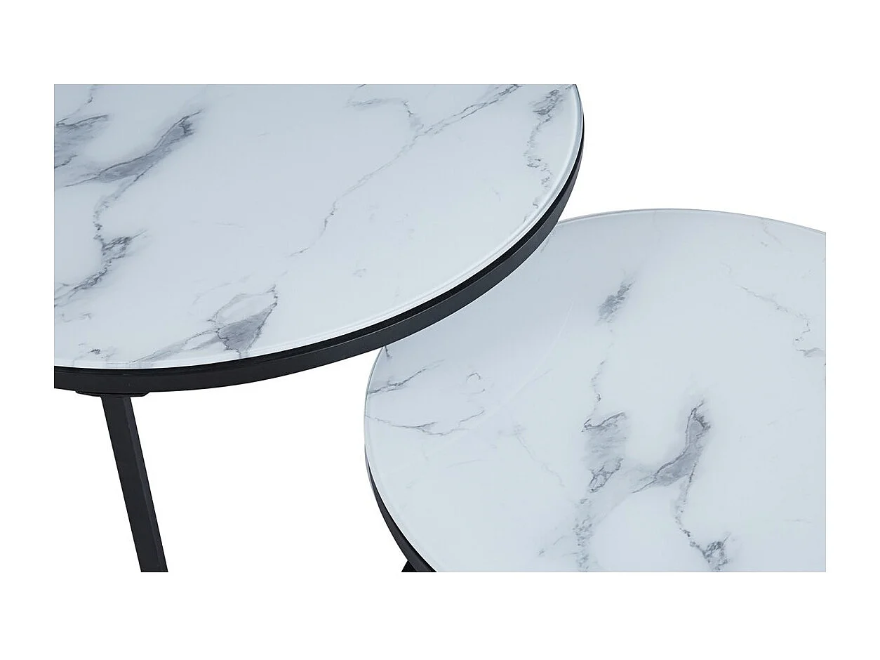 Table basse gigogne MANHATTAN – Effet marbre blanc et métal – Chic et moderne