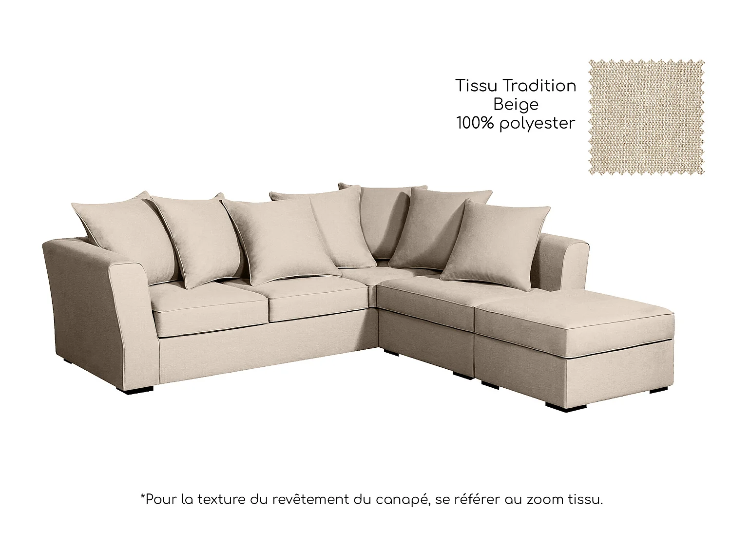 Canapé d'angle YSER fixe 240 x 236 cm Tradition Beige - 100% déhoussable - Fab. en France