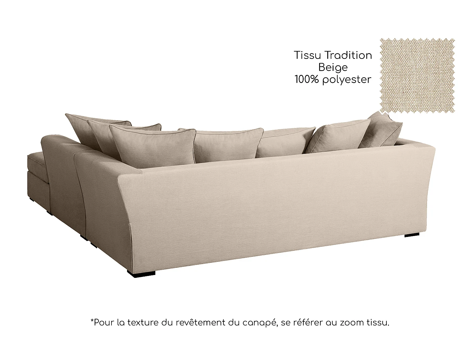 Canapé d'angle YSER fixe 240 x 236 cm Tradition Beige - 100% déhoussable - Fab. en France