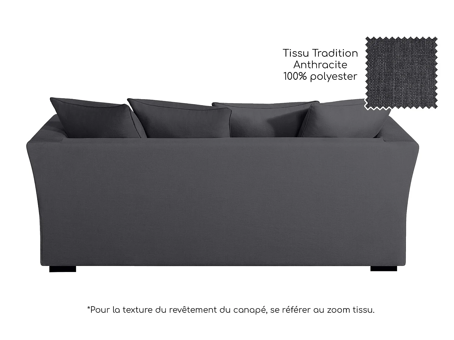 Canapé 3 pl YSER 200 cm fixe tissu Tradition Anthracite - 100% déhoussable - Fab. France