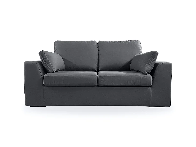 Canapé 2 pl TRESSIN 170 cm fixe tissu coton Anthracite - 100% déhoussable - Fab. France