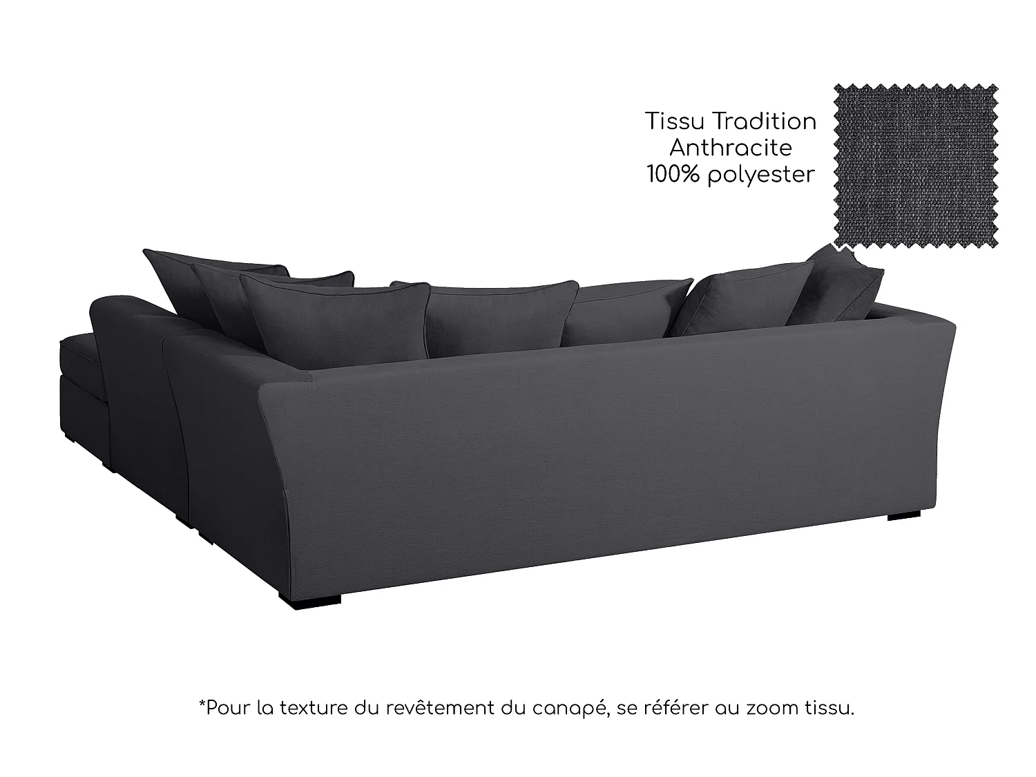 Canapé d'angle YSER fixe 240 x 236 cm Tradition Anthracite - 100% déhoussable - Fab. en France