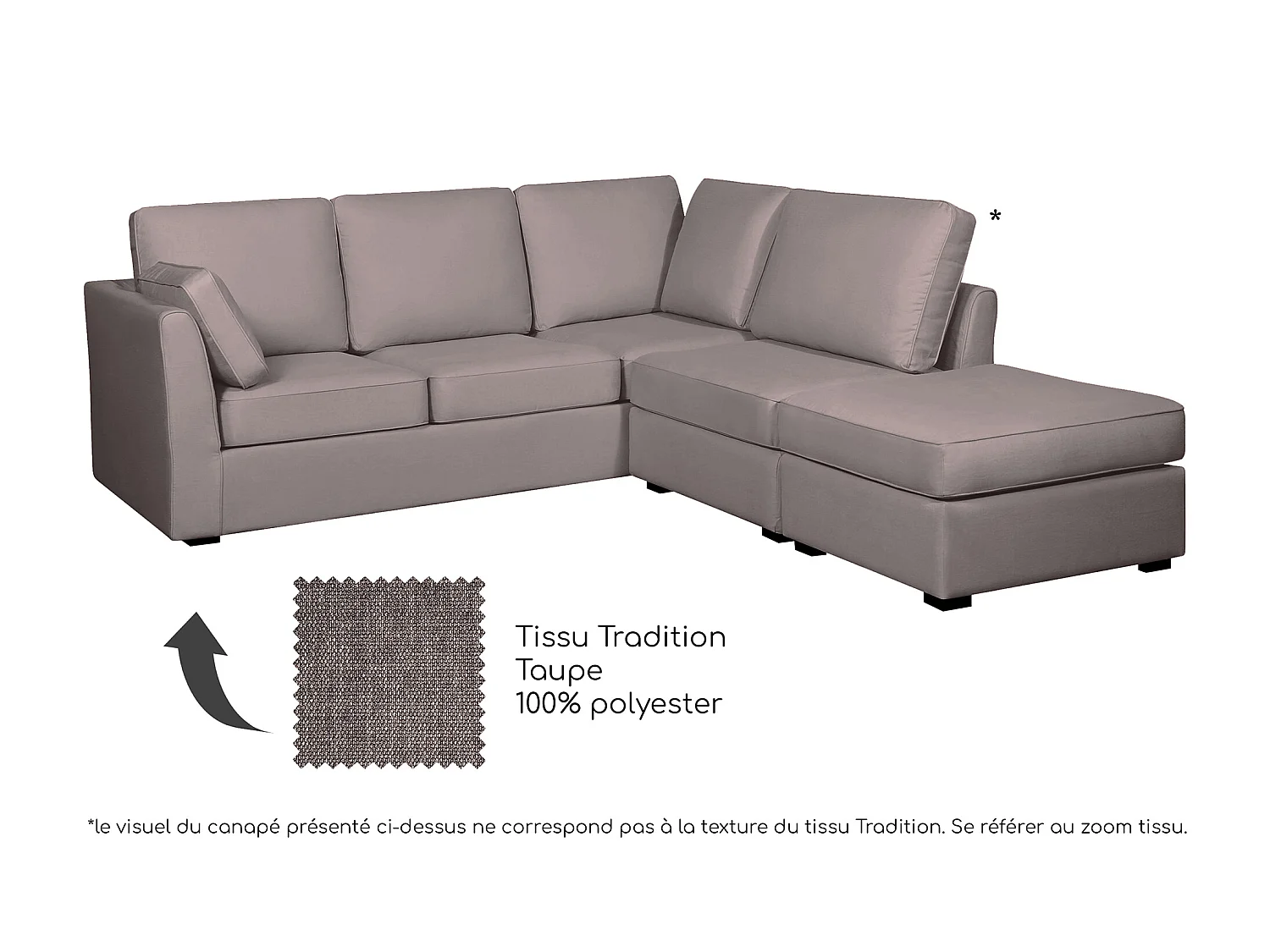 Canapé d'angle ESCAUT fixe 225 x 237 cm Tradition Taupe - 100% déhoussable - Fab. en France