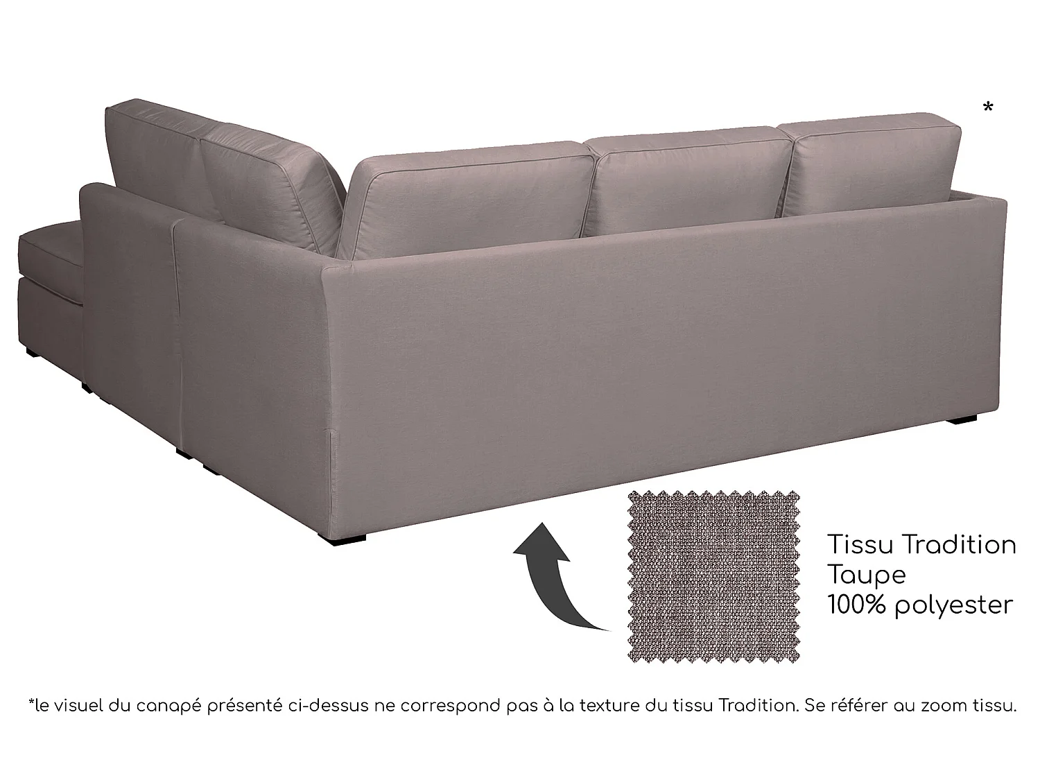 Canapé d'angle ESCAUT fixe 225 x 237 cm Tradition Taupe - 100% déhoussable - Fab. en France