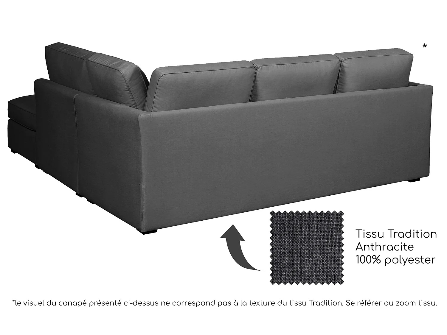 Canapé d'angle ESCAUT fixe 225 x 237 cm Tradition Anthracite - 100% déhoussable - Fab. en France