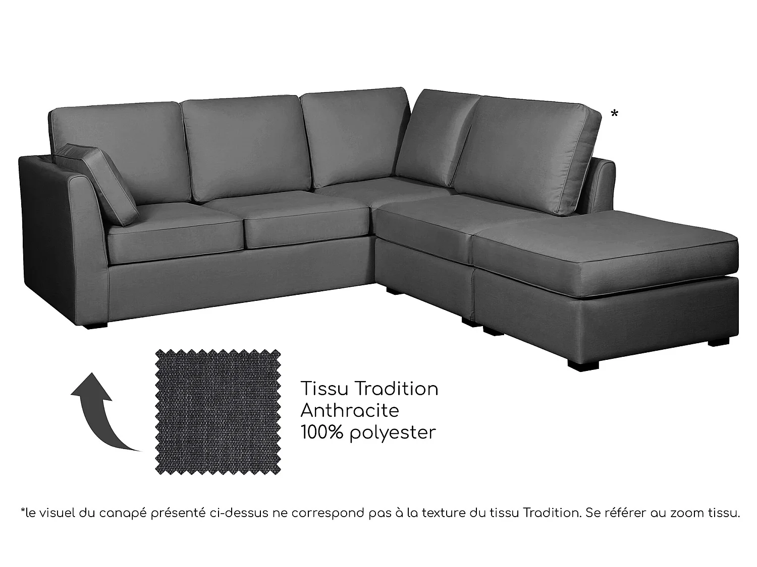 Canapé d'angle ESCAUT fixe 225 x 237 cm Tradition Anthracite - 100% déhoussable - Fab. en France