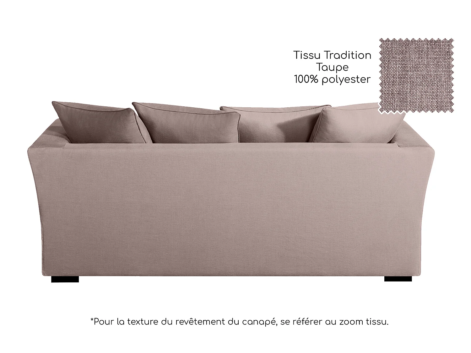 Canapé 3 pl YSER 200 cm fixe tissu Tradition Taupe - 100% déhoussable - Fab. France