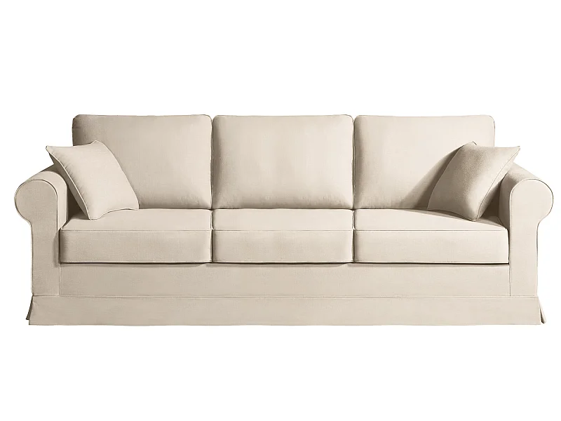 Canapé 5 pl COLME 230 cm fixe tissu Tradition Beige - 100% déhoussable - Fab. France