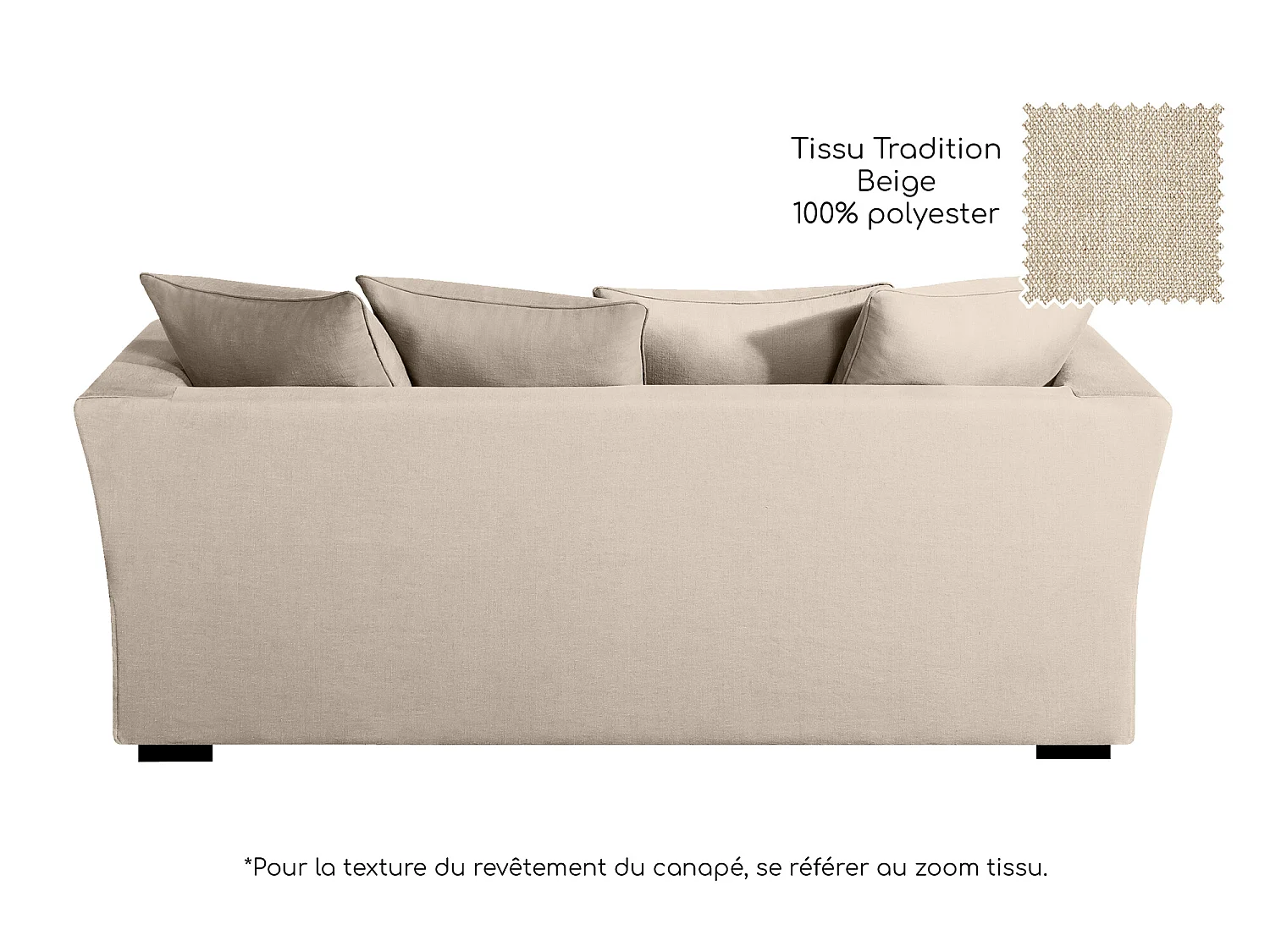 Canapé 3 pl YSER 200 cm fixe tissu Tradition Beige - 100% déhoussable - Fab. France