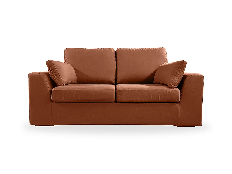 Canapé 2 pl TRESSIN 170 cm fixe tissu coton Terracotta - 100% déhoussable - Fab. France