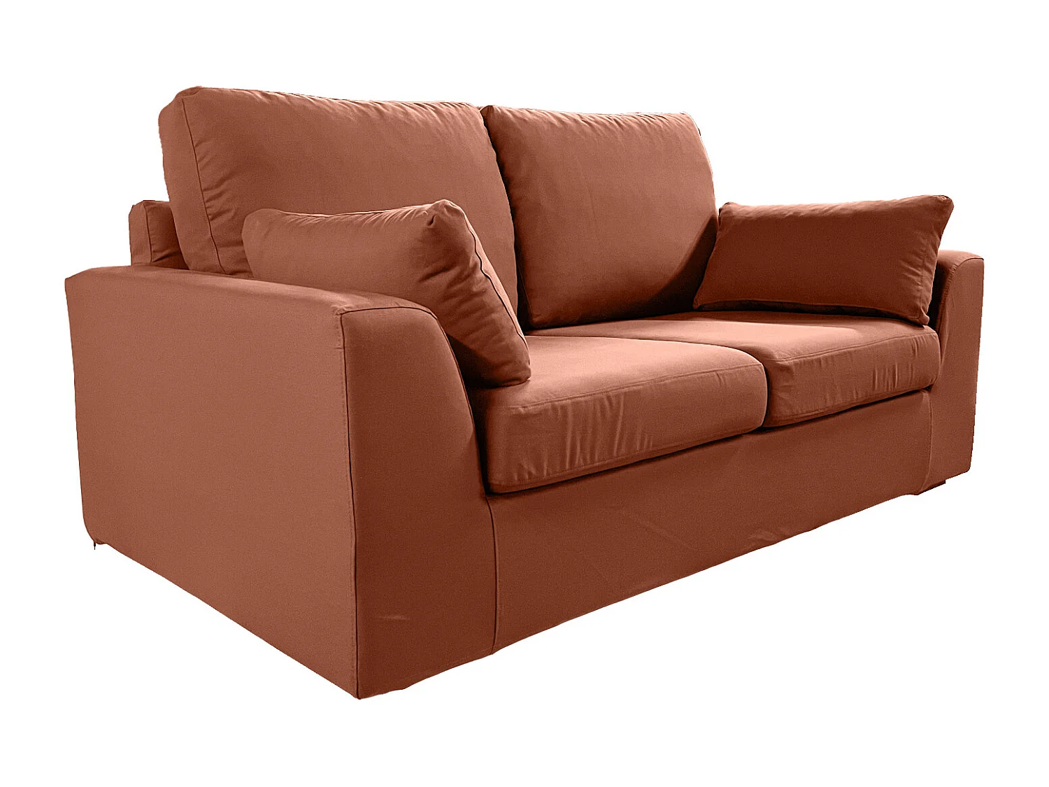 Canapé 2 pl TRESSIN 170 cm fixe tissu coton Terracotta - 100% déhoussable - Fab. France