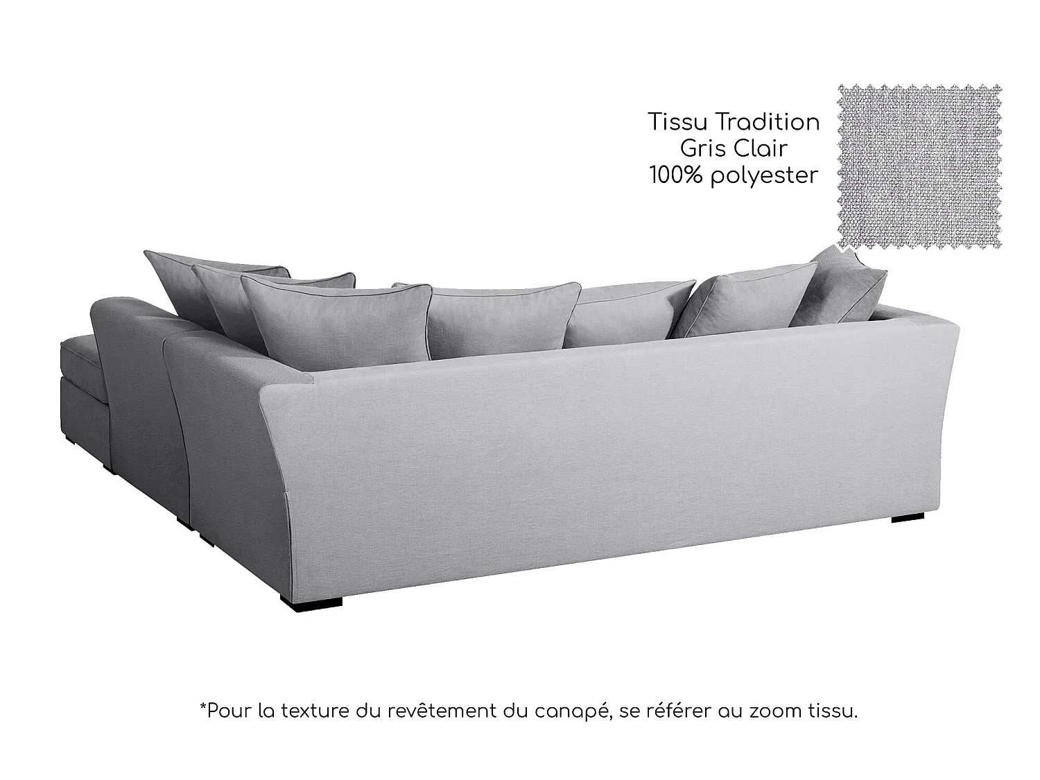 Canapé d'angle YSER fixe 240 x 236 cm Tradition Gris Clair - 100% déhoussable - Fab. en France