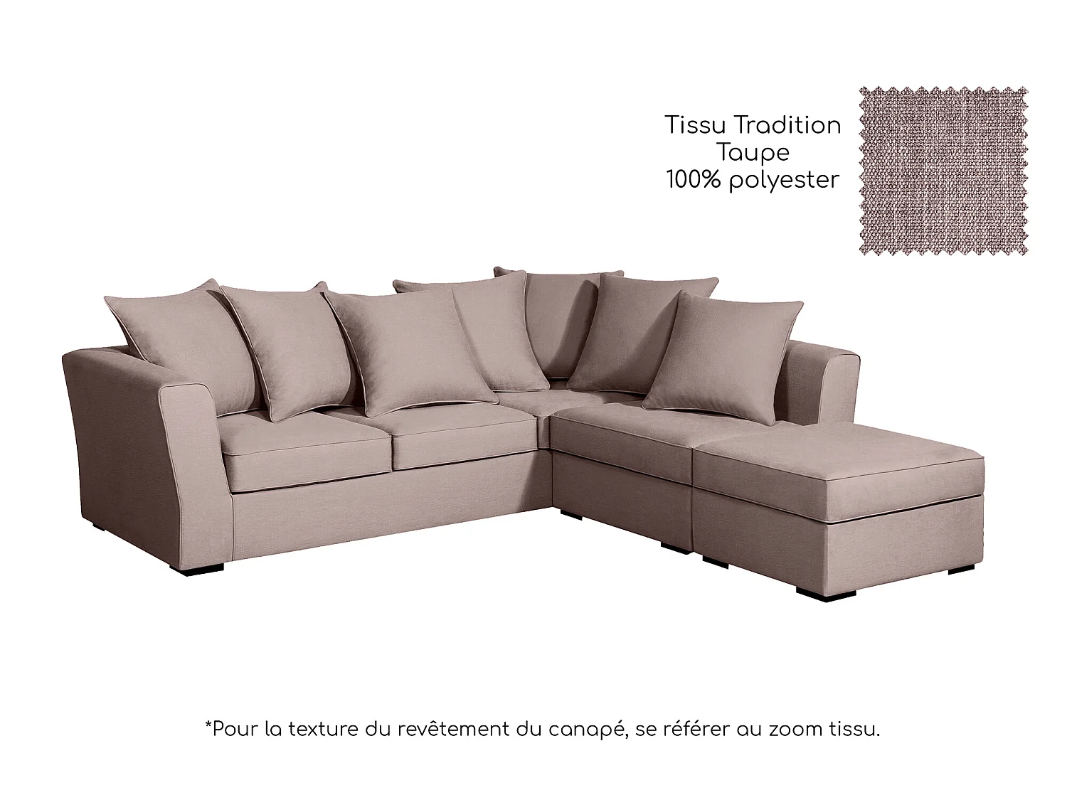 Canapé d'angle YSER fixe 240 x 236 cm Tradition Taupe - 100% déhoussable - Fab. en France