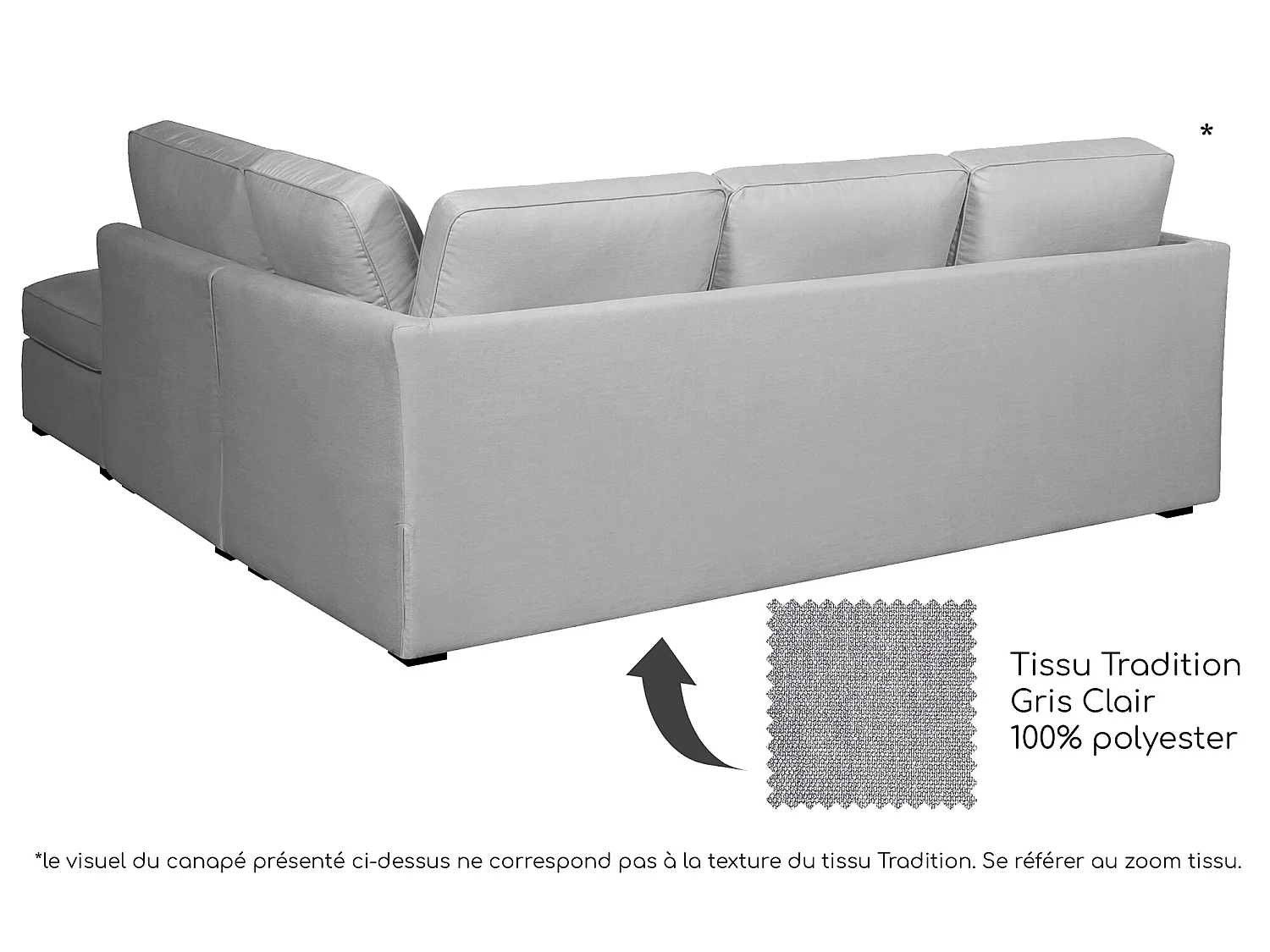 Canapé d'angle ESCAUT fixe 225 x 237 cm Tradition Gris Clair - 100% déhoussable - Fab. en France
