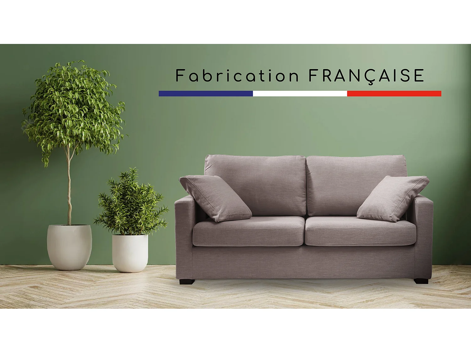 Canapé 3 pl LYS 175 cm fixe tissu Tradition Taupe - 100% déhoussable - Fab. France