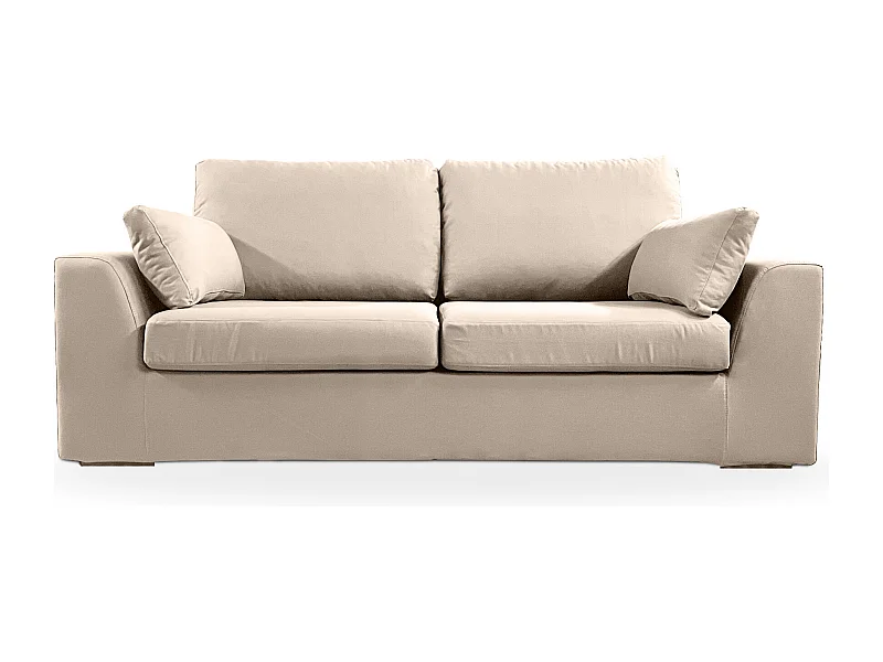 Canapé 3 pl TRESSIN 170 cm fixe tissu coton Taupe - 100% déhoussable - Fab. France