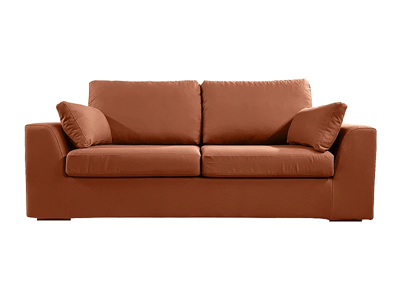 Canapé 3 pl TRESSIN 170 cm fixe tissu coton Terracotta - 100% déhoussable - Fab. France