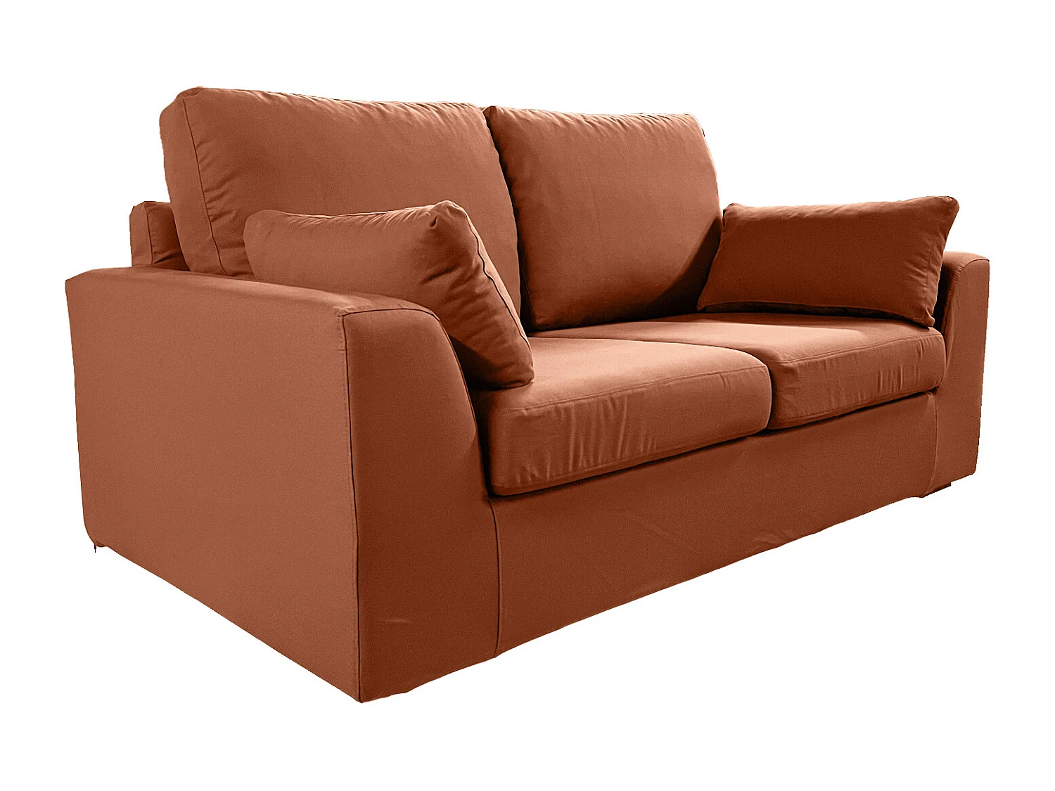 Canapé 3 pl TRESSIN 170 cm fixe tissu coton Terracotta - 100% déhoussable - Fab. France