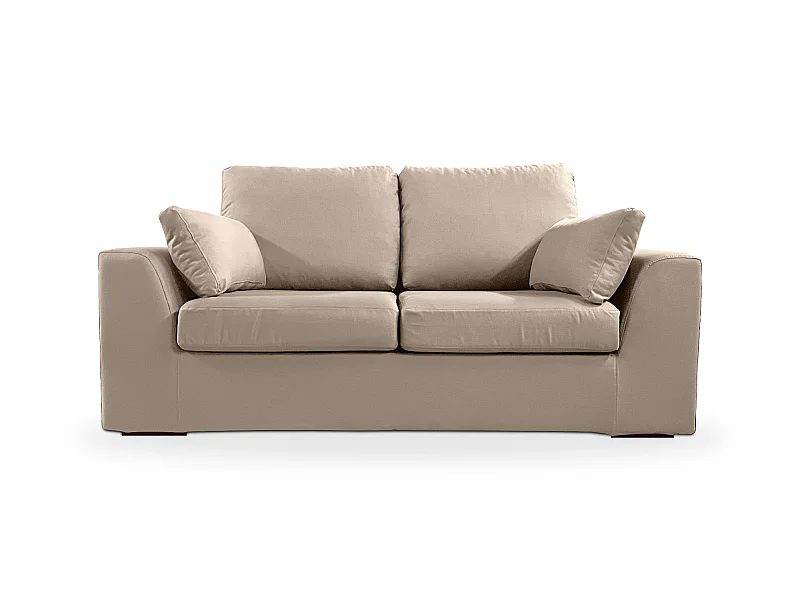 Canapé 2 pl TRESSIN 170 cm fixe tissu coton Taupe - 100% déhoussable - Fab. France