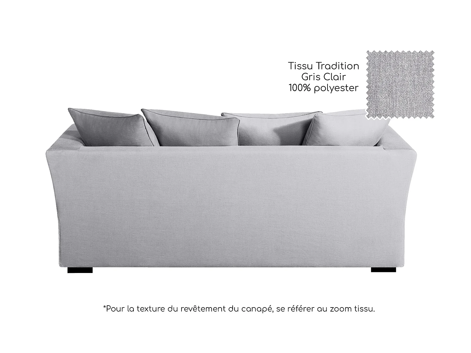 Canapé 3 pl YSER 200 cm fixe tissu Tradition Gris Clair - 100% déhoussable - Fab. France