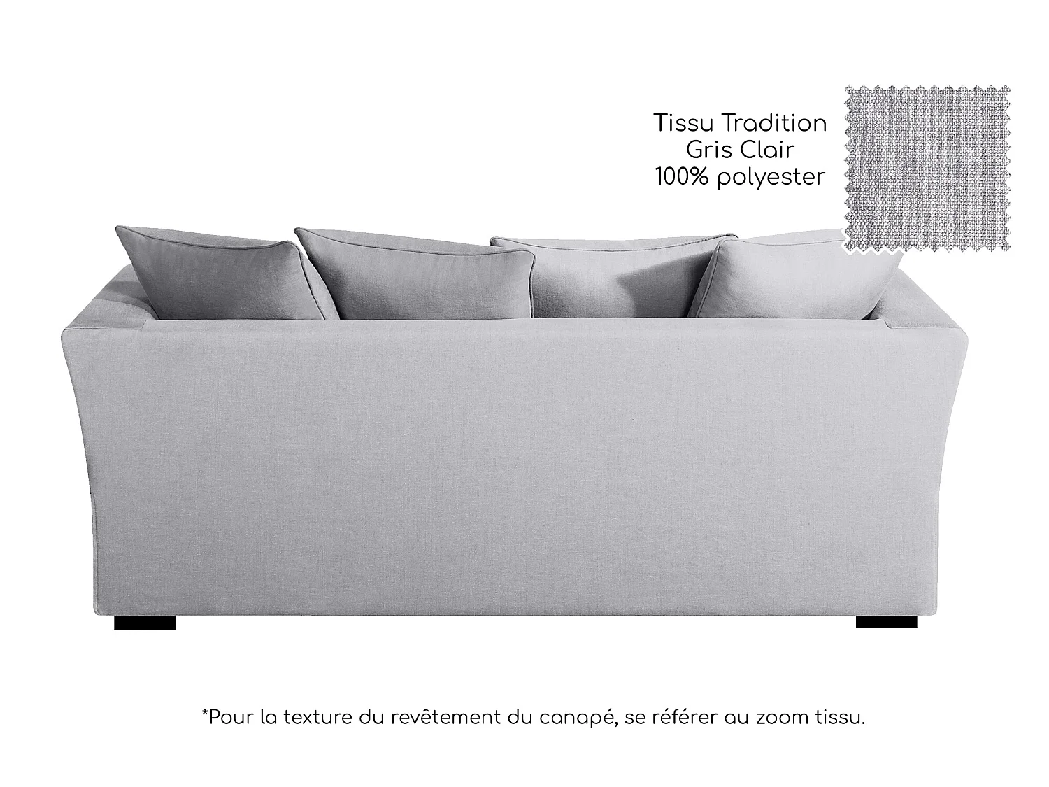 Canapé 3 pl YSER 200 cm fixe tissu Tradition Gris Clair - 100% déhoussable - Fab. France