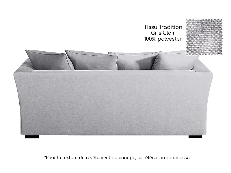 Canapé 3 pl YSER 200 cm fixe tissu Tradition Gris Clair - 100% déhoussable - Fab. France