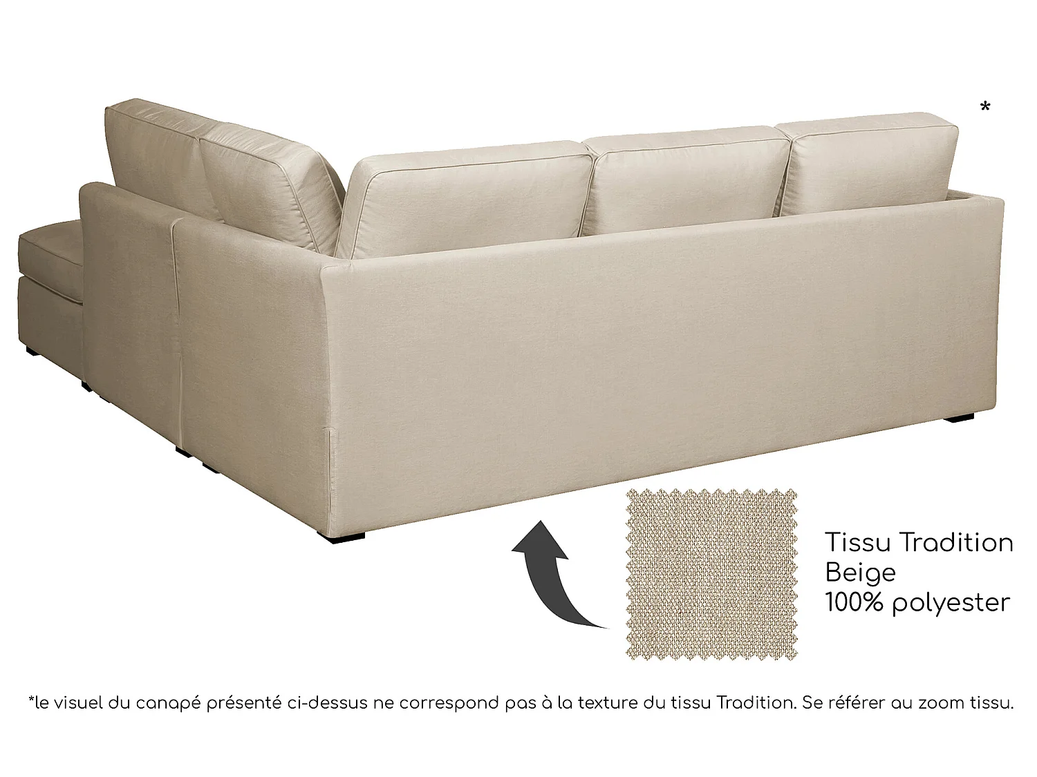 Canapé d'angle ESCAUT fixe 225 x 237 cm Tradition Beige - 100% déhoussable - Fab. en France