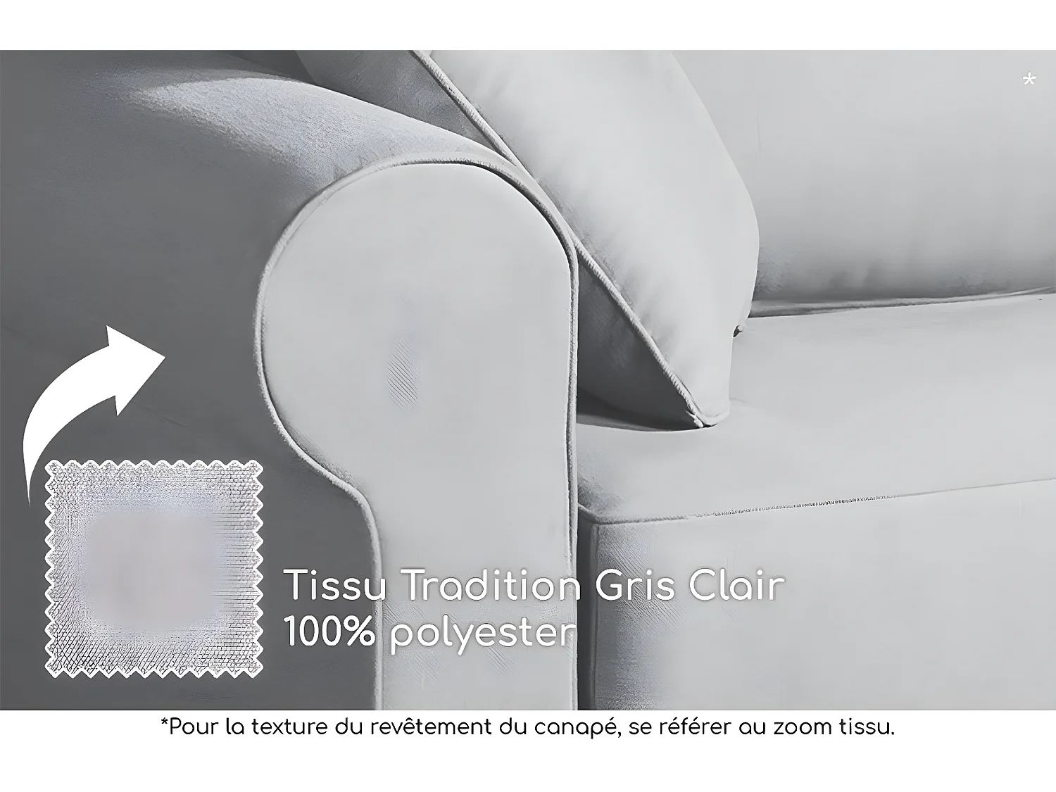 Canapé 2 pl COLME 170 cm fixe tissu Tradition Gris Clair - 100% déhoussable - Fab. France