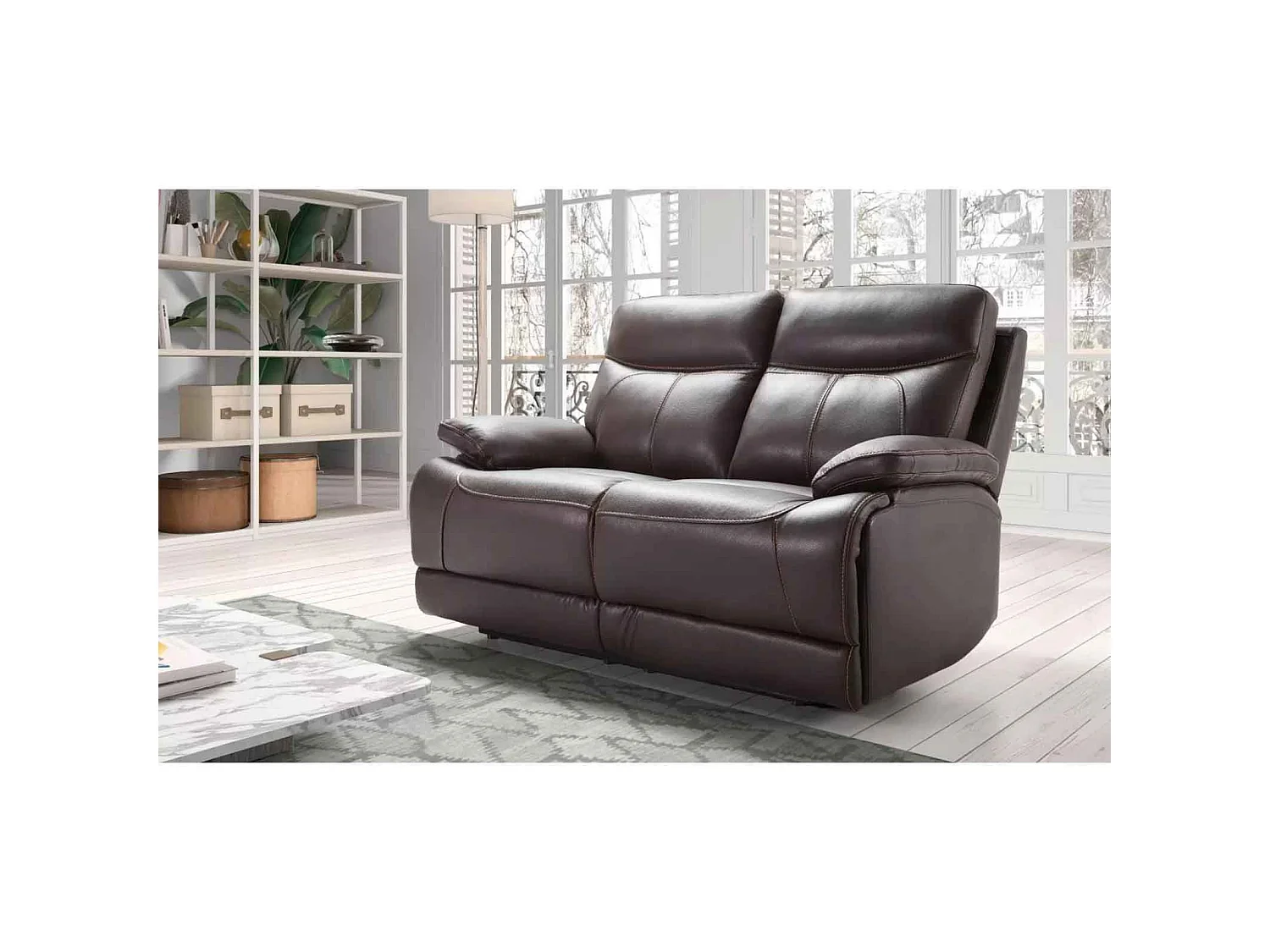 Canapé 2 places fixe cuir Bilbao Chocolat