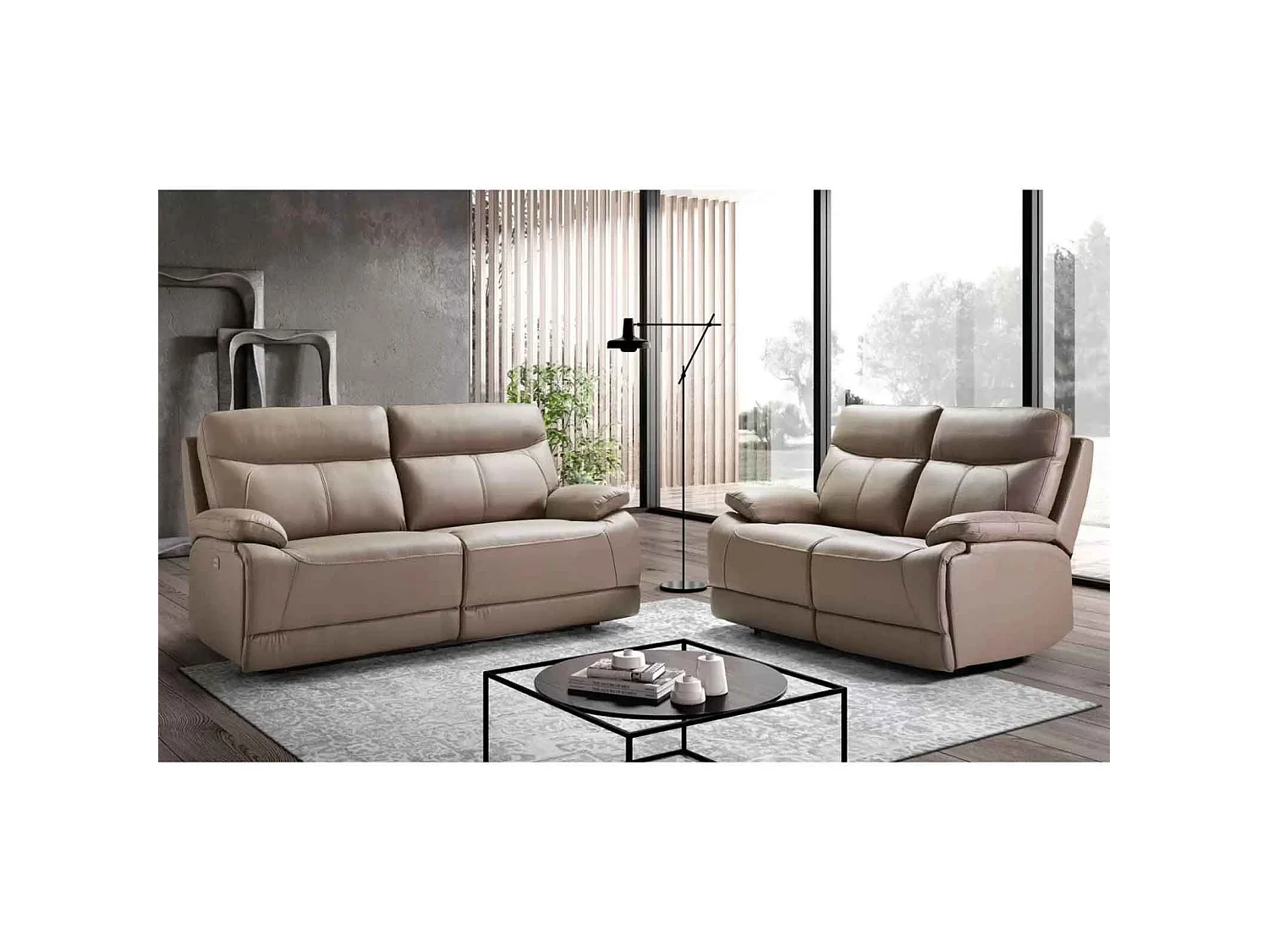 Canapé 2 places fixe cuir Bilbao Gris