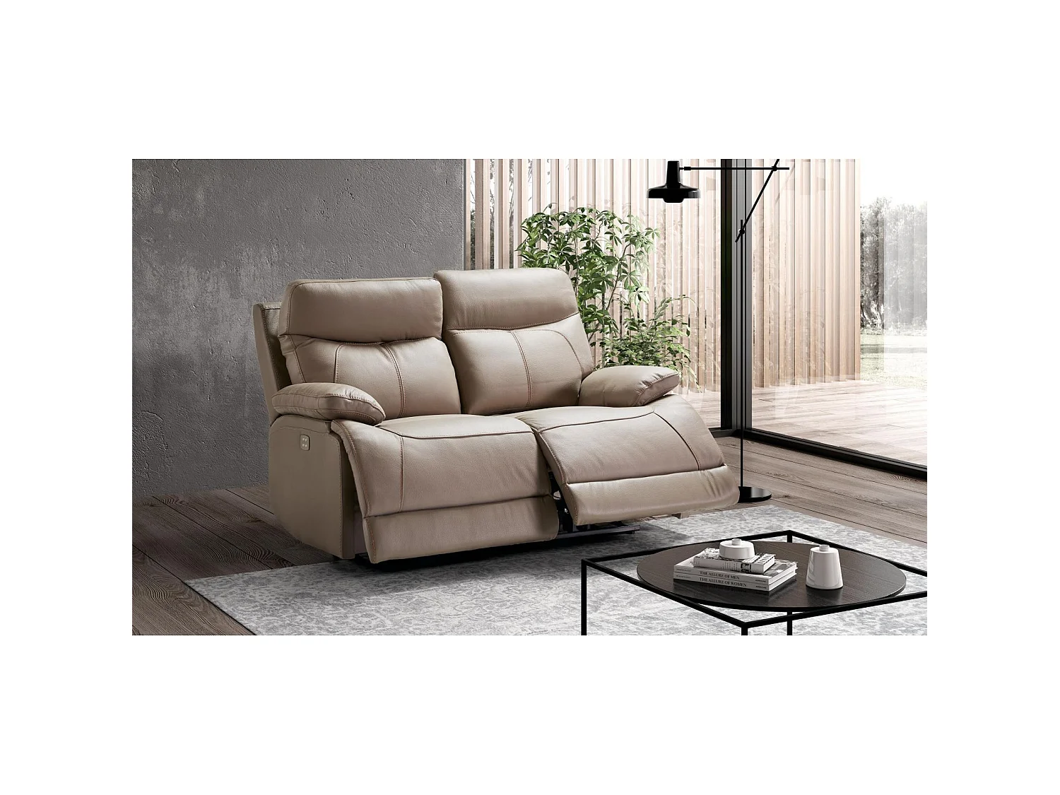 Canapé cuir 2 places, 2 relax électriques Bilbao Gris