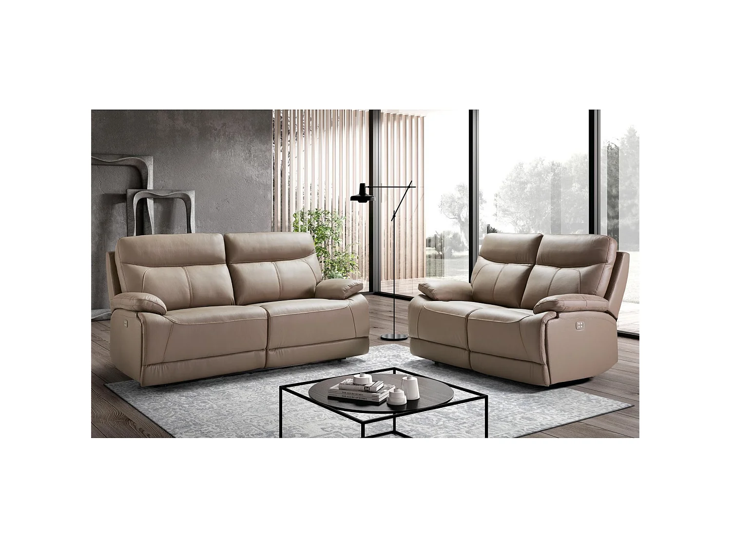 Canapé cuir 2 places, 2 relax électriques Bilbao Gris