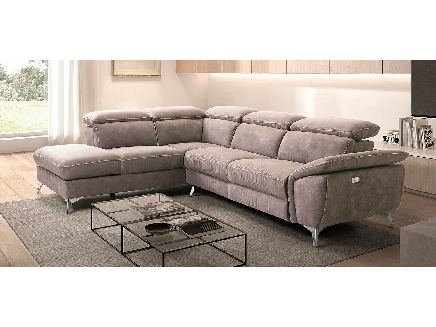 Canapé d'angle microfibre Santander gauche ou droite Gris clair