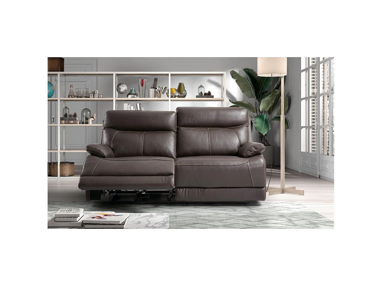 Canapé cuir 3 places, 2 relax électriques Bilbao Chocolat