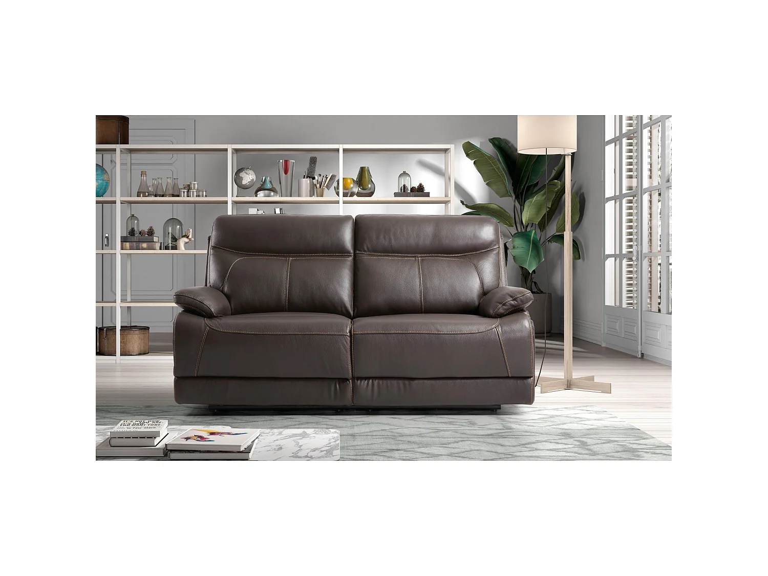 Canapé cuir 3 places, 2 relax électriques Bilbao Chocolat