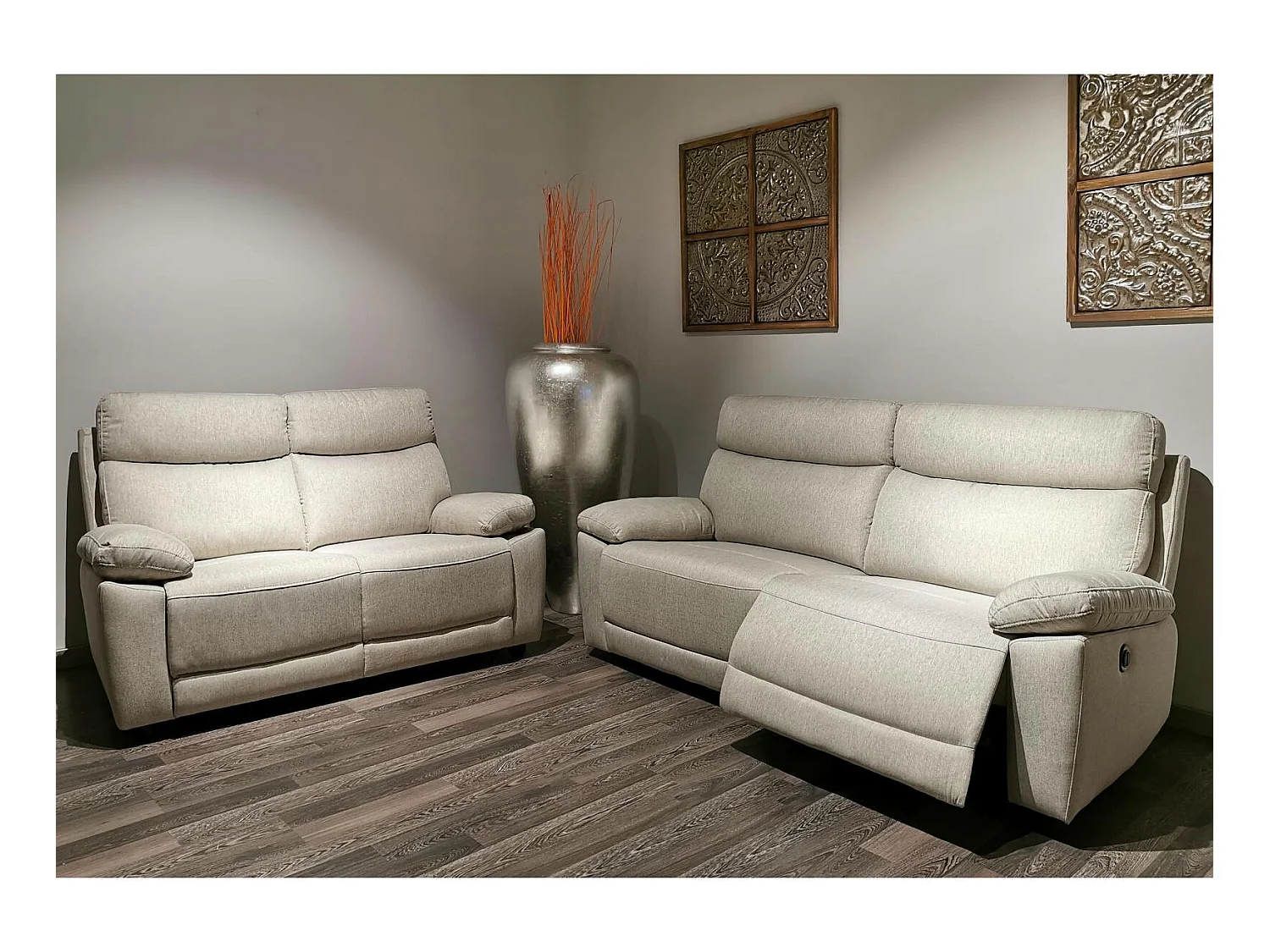 Canapé 3 places, 2 relax manuels Jerez Gris beige