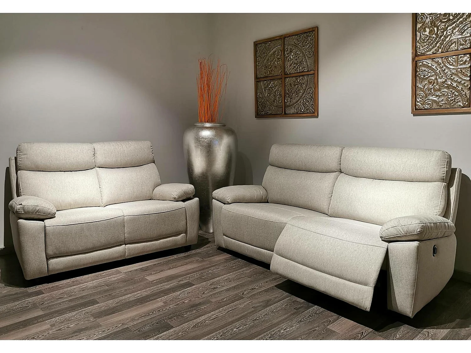 Canapé 3 places, 2 relax manuels Jerez Gris beige