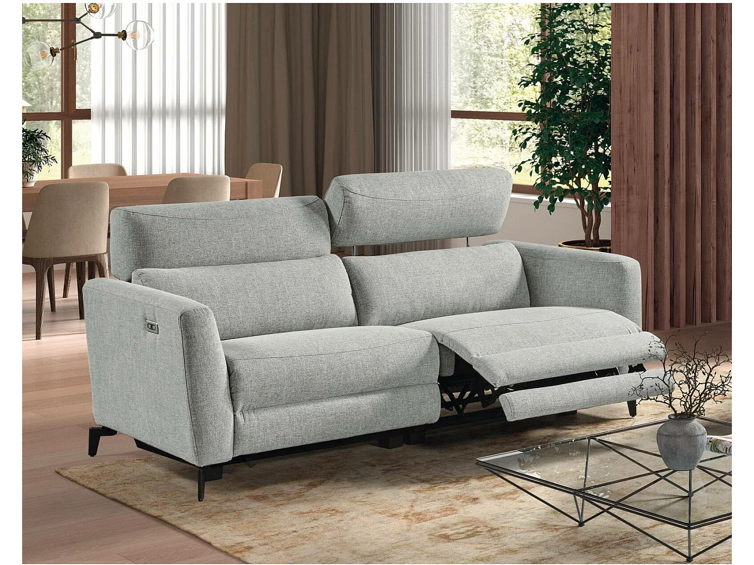 Canapé 3 places, 2 relax électriques Bombay Gris clair