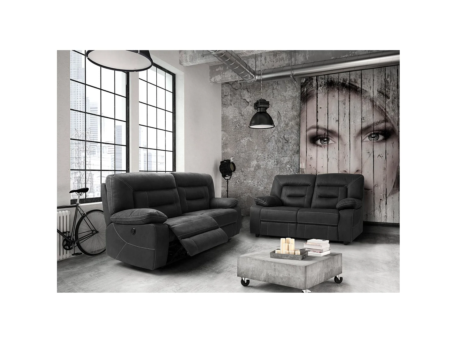 Canapé 2 places, 2 relax électriques Oporto