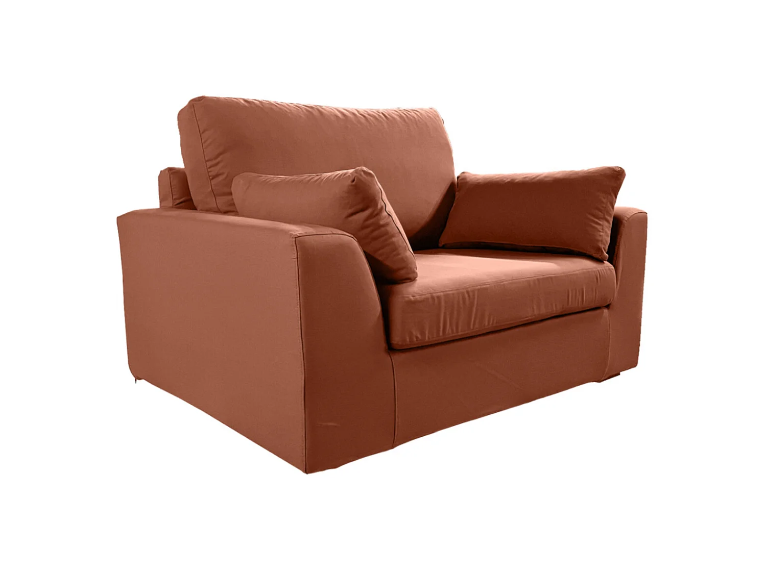 Fauteuil XL TRESSIN 145 cm fixe tissu coton Terracotta - 100% déhoussable - Fab. France